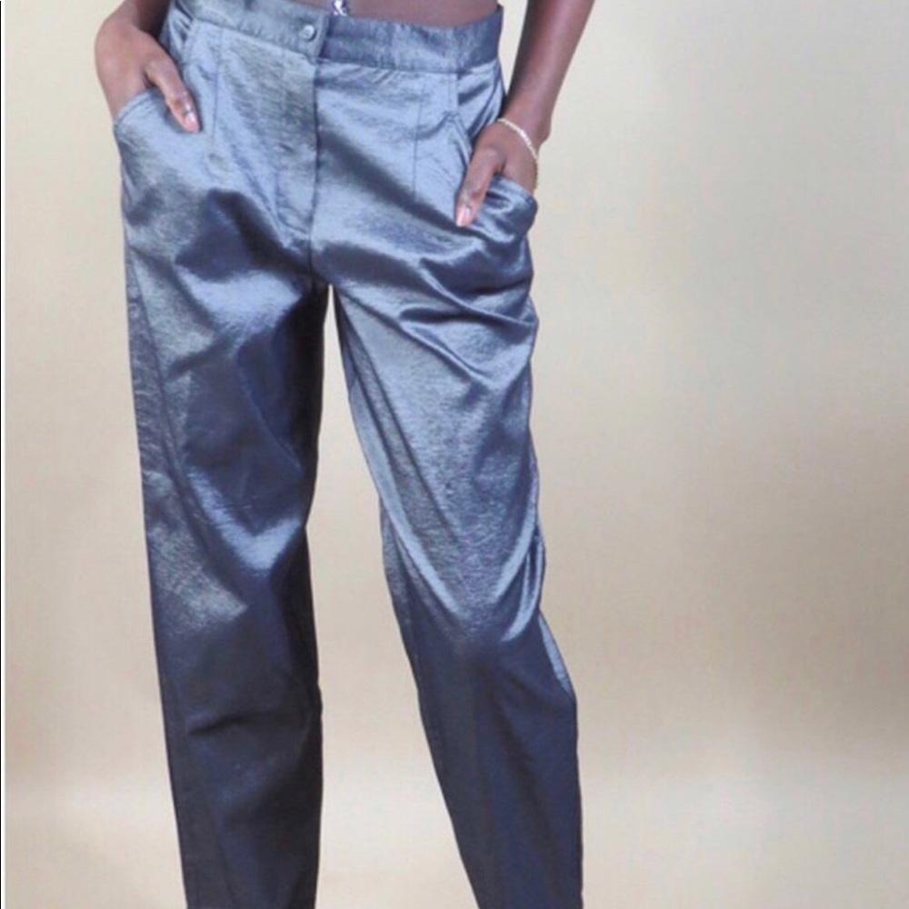 Silver high waisted silky trousers